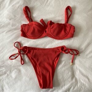 Monday Swimwear Clovelly Top and Cala Conta Bottom Sangria Crinkle M